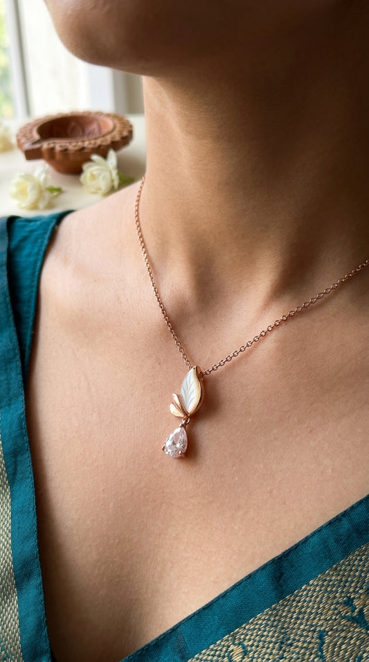 Rose Gold Moonlit Bloom Pendant Necklace