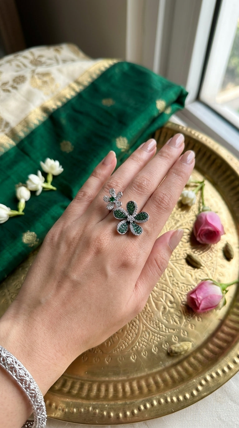 Emerald Bloom Floral Statement Ring