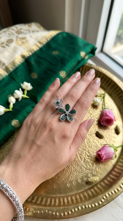 Emerald Bloom Floral Statement Ring