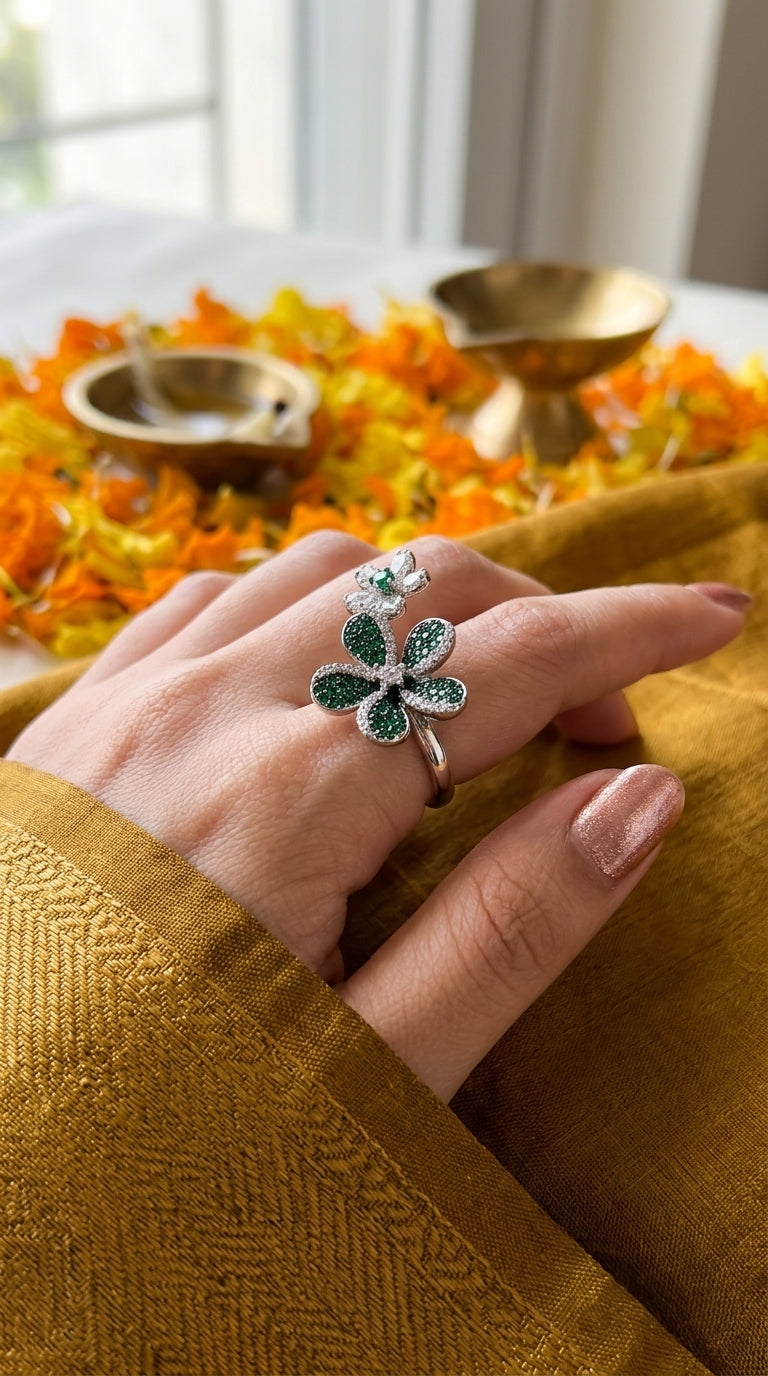 Emerald Bloom Floral Statement Ring