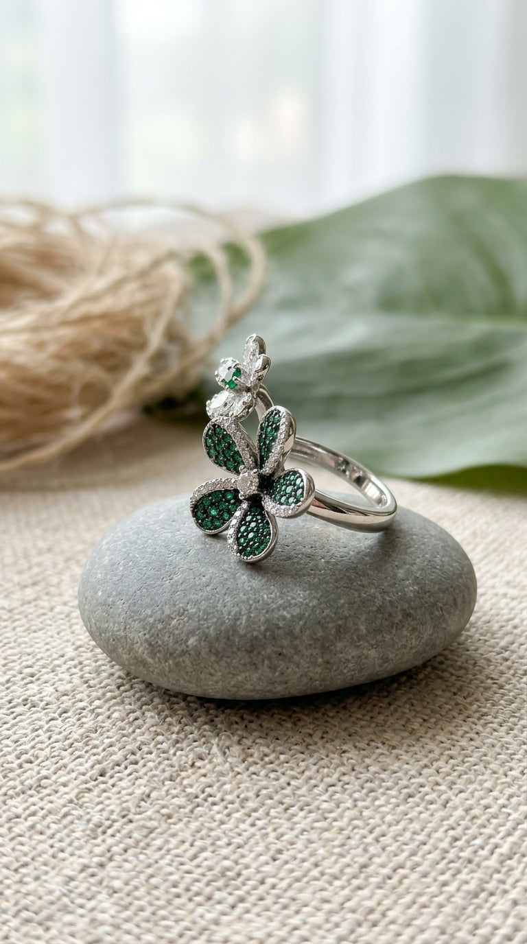Emerald Bloom Floral Statement Ring