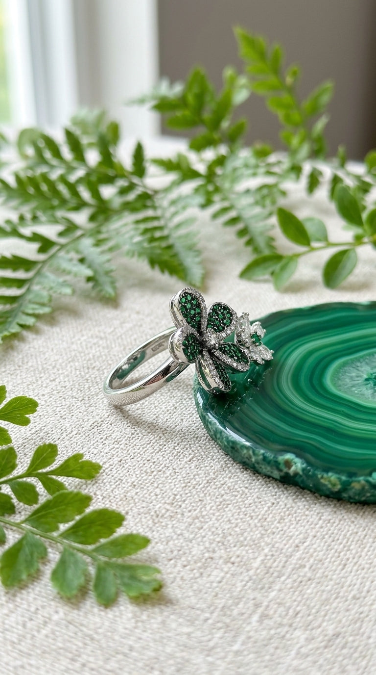 Emerald Bloom Floral Statement Ring