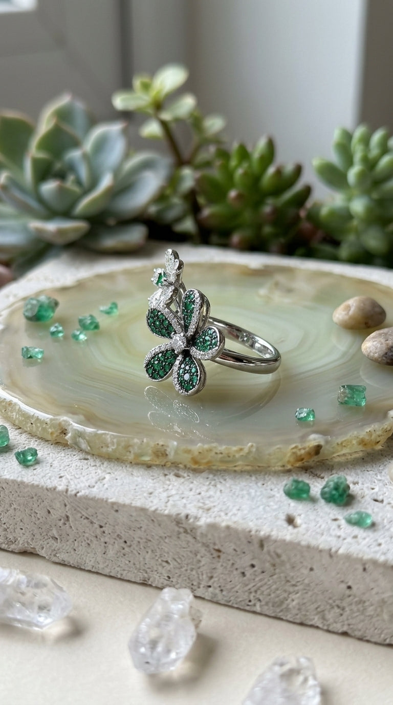 Emerald Bloom Floral Statement Ring