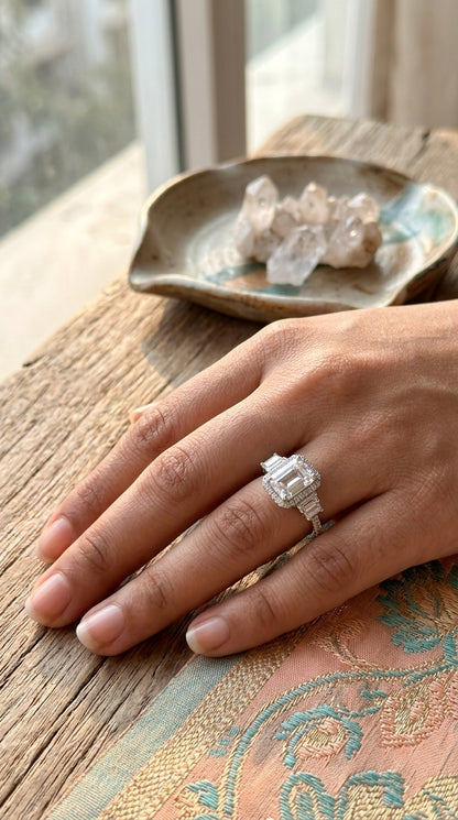 Emerald Halo Statement Ring
