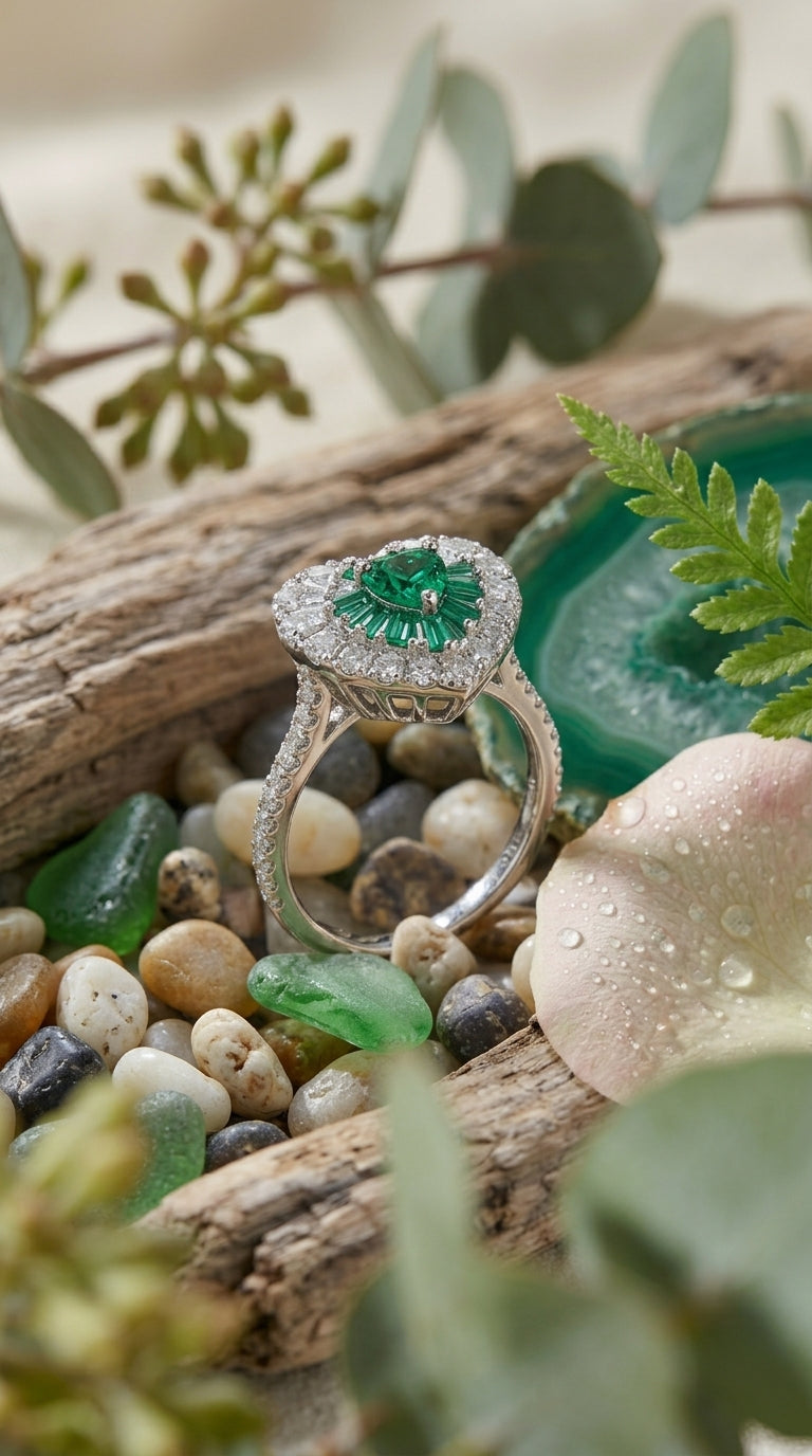 Emerald Blossom Halo Ring