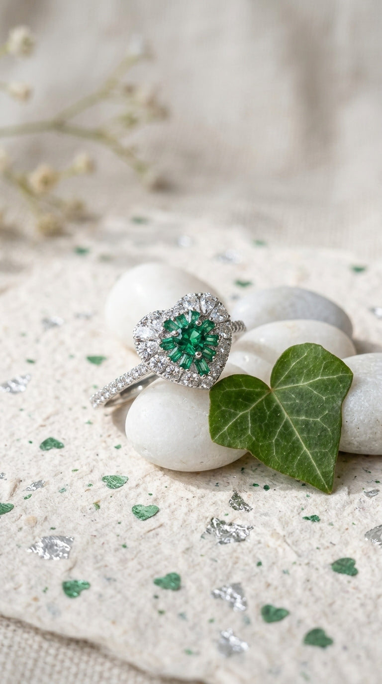Emerald Blossom Halo Ring