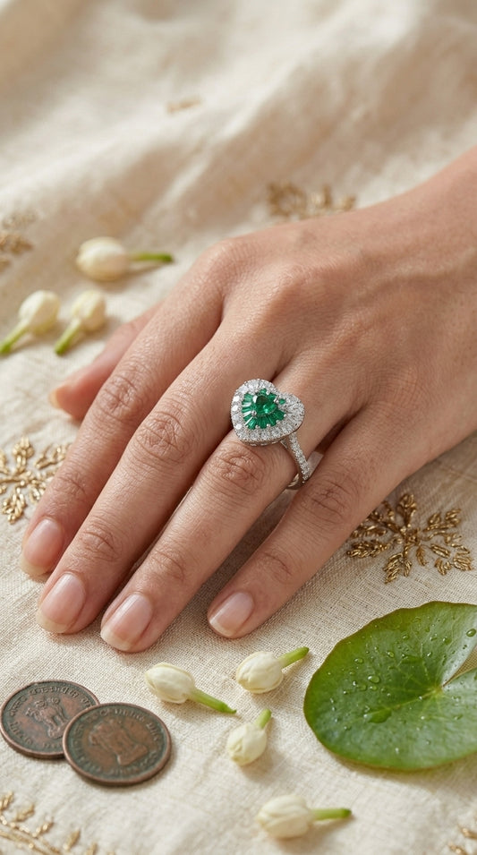 Emerald Blossom Halo Ring