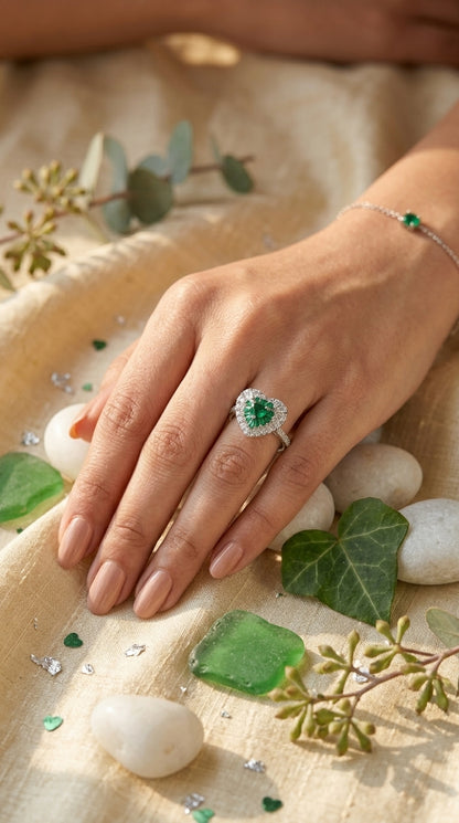 Emerald Blossom Halo Ring