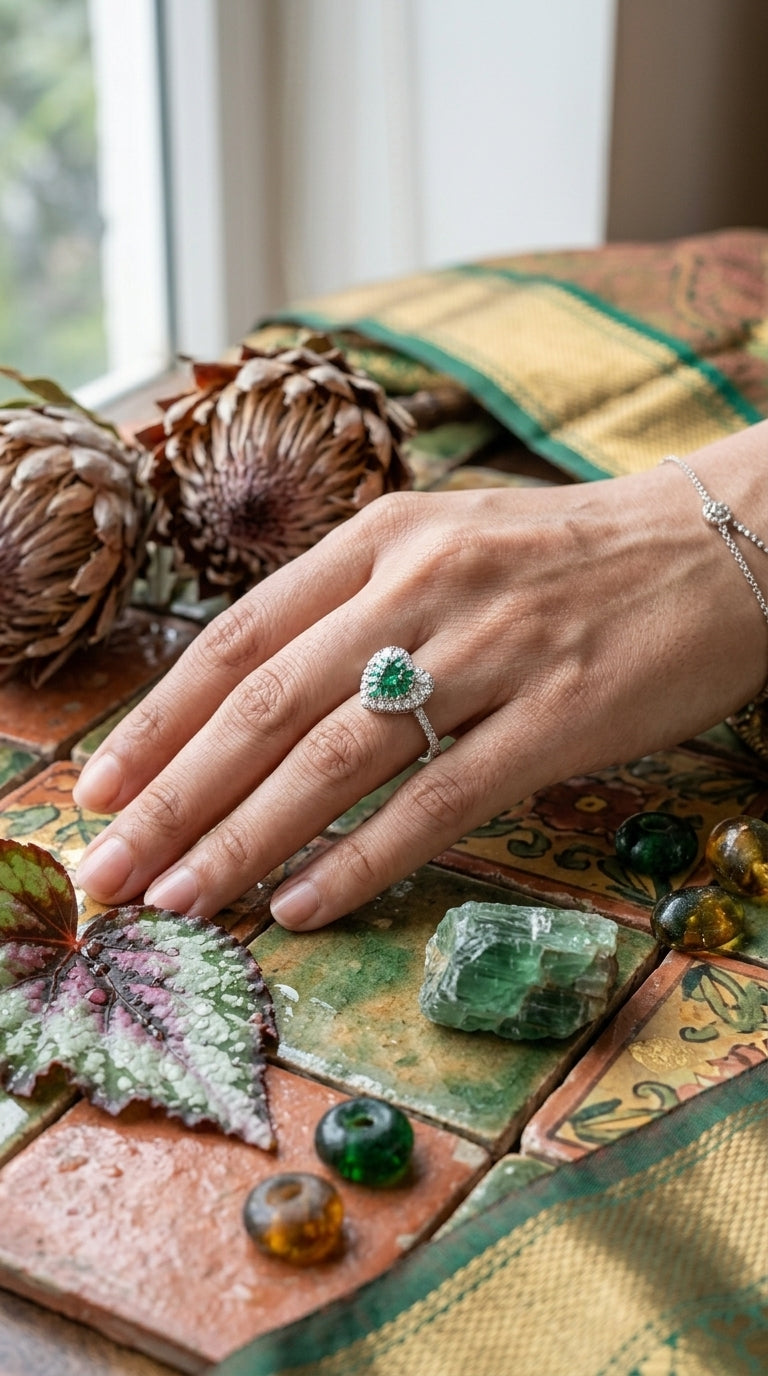 Emerald Blossom Halo Ring
