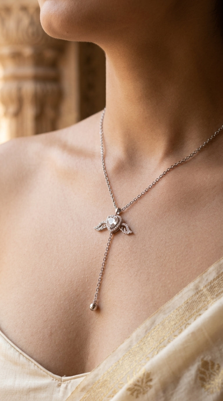 Celestial Heart Drop Pendant Necklace