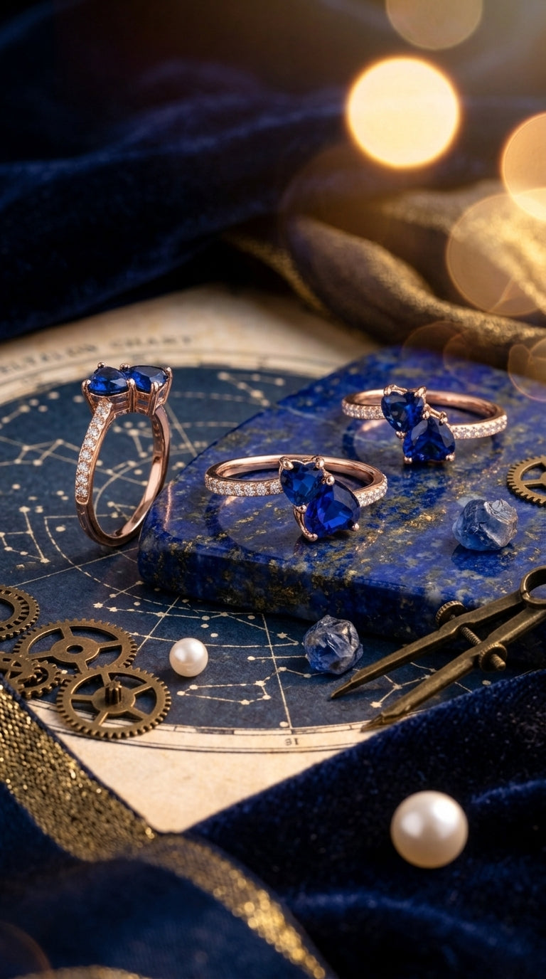 Rose Gold Twin Hearts Sapphire Ring