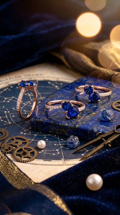 Rose Gold Twin Hearts Sapphire Ring