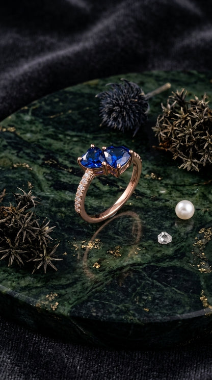 Rose Gold Twin Hearts Sapphire Ring