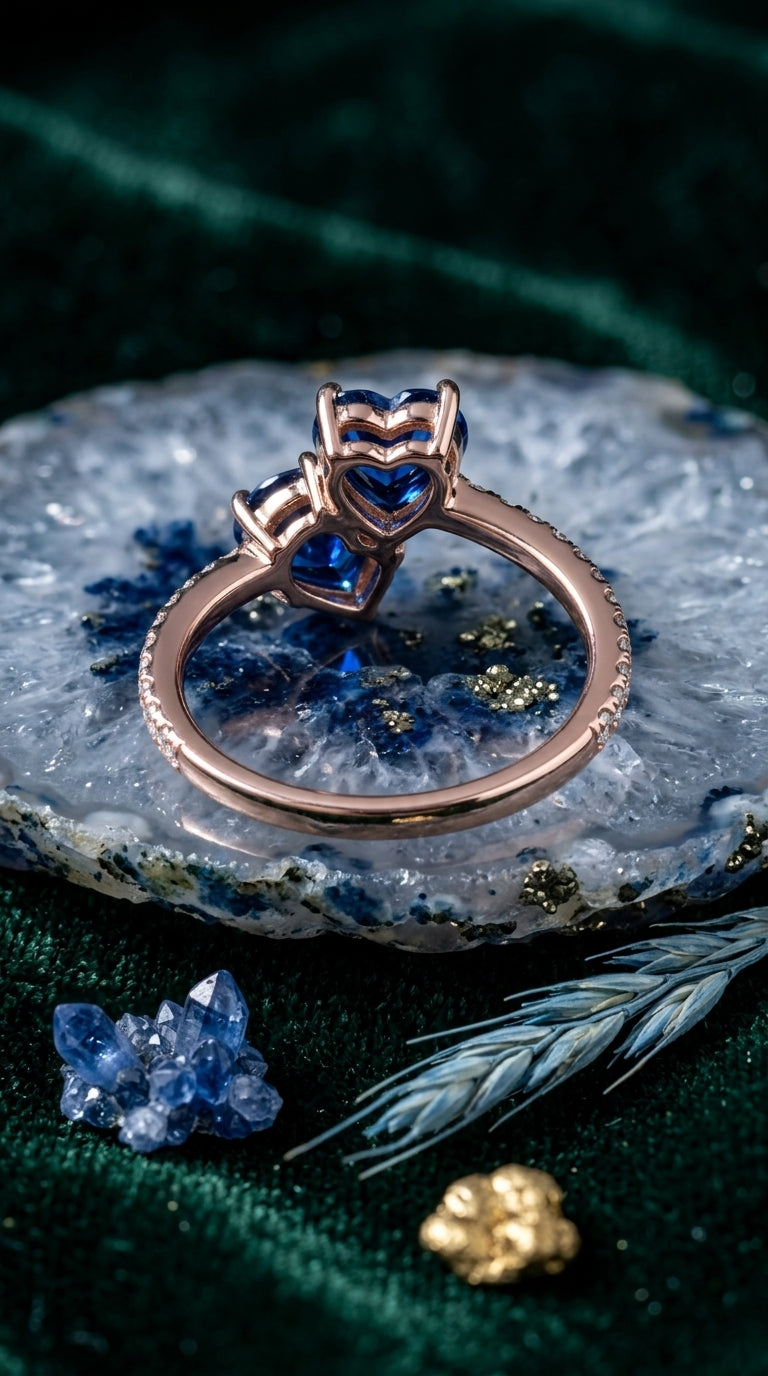Rose Gold Twin Hearts Sapphire Ring