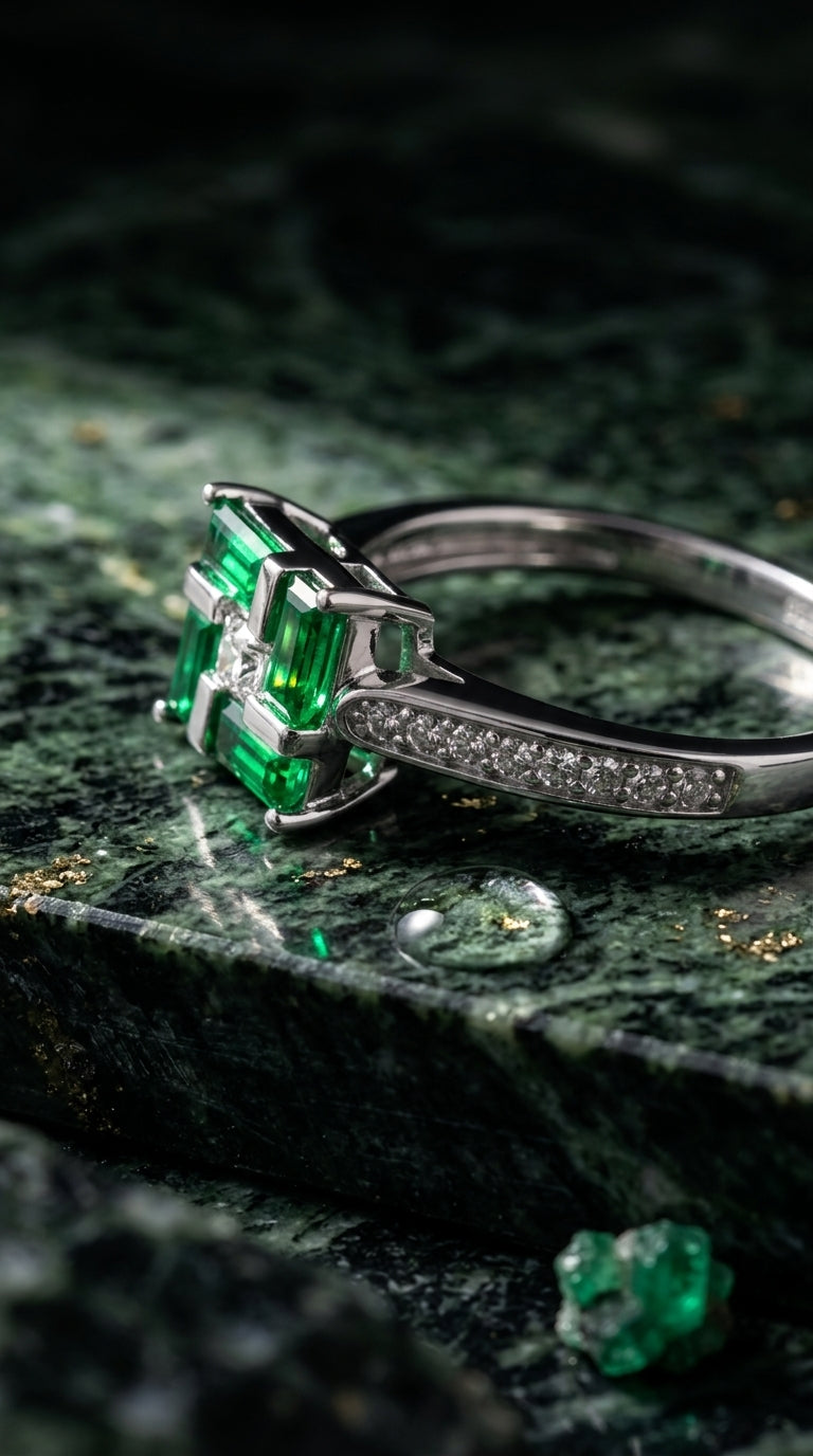 Emerald Luxe Geometric Ring