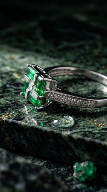 Emerald Luxe Geometric Ring