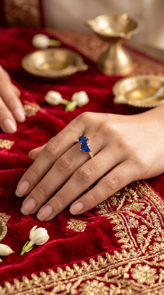 Rose Gold Twin Hearts Sapphire Ring