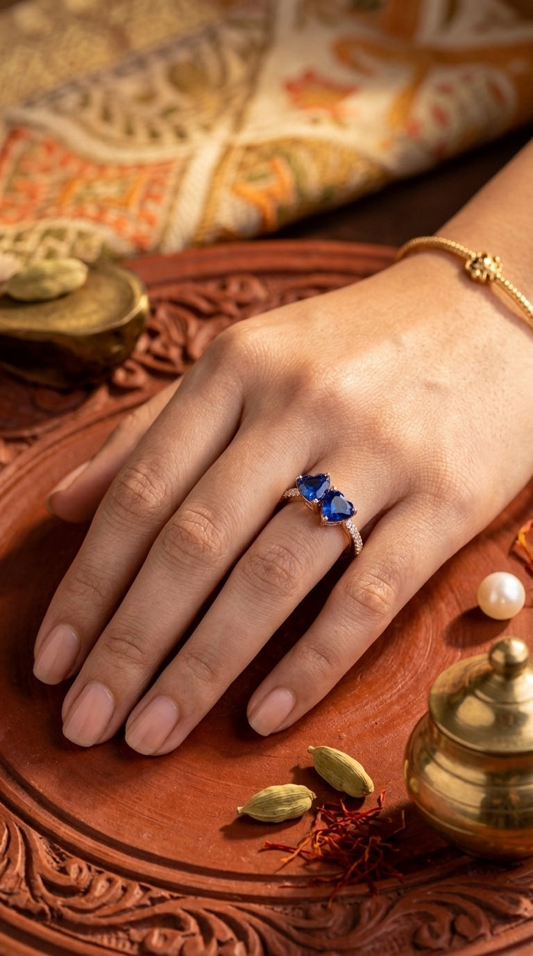 Rose Gold Twin Hearts Sapphire Ring