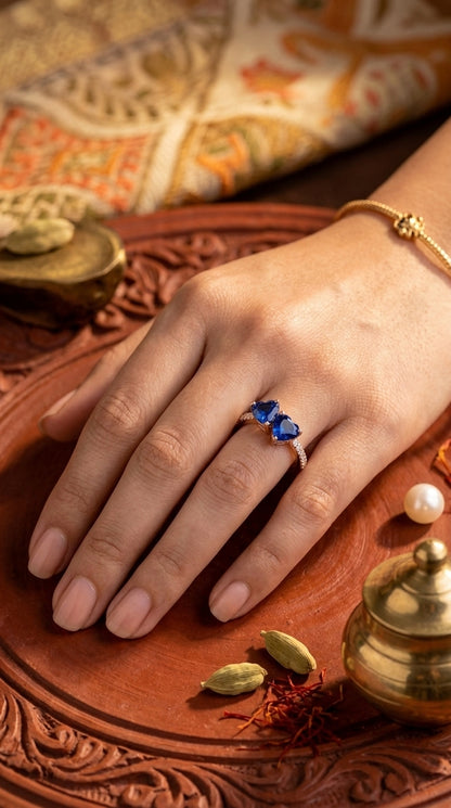 Rose Gold Twin Hearts Sapphire Ring