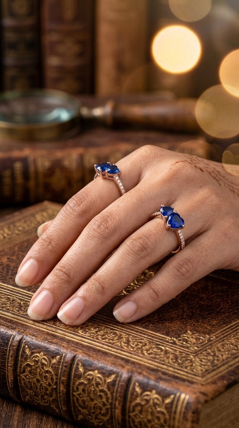 Rose Gold Twin Hearts Sapphire Ring