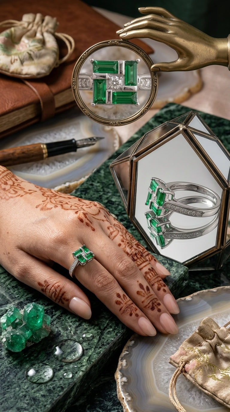 Emerald Luxe Geometric Ring