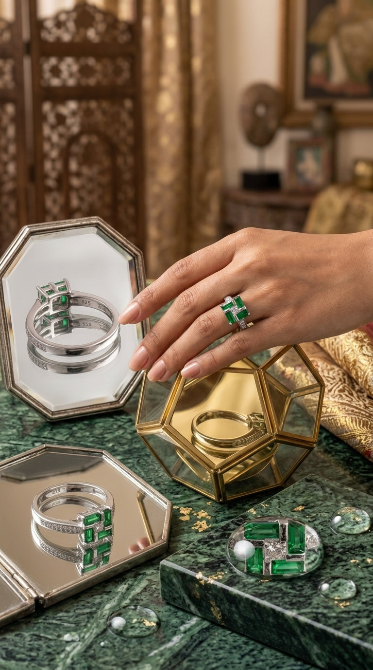 Emerald Luxe Geometric Ring