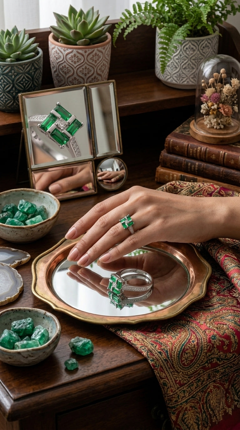 Emerald Luxe Geometric Ring
