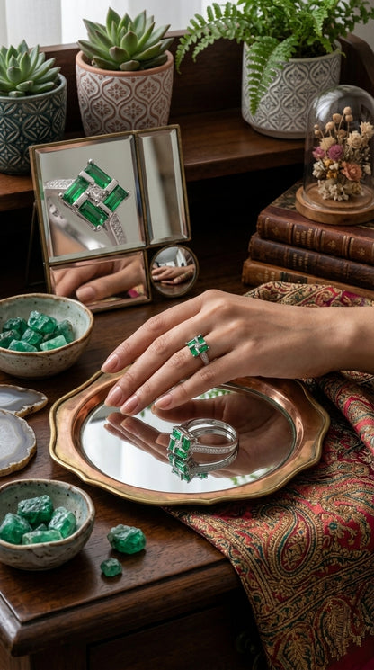 Emerald Luxe Geometric Ring