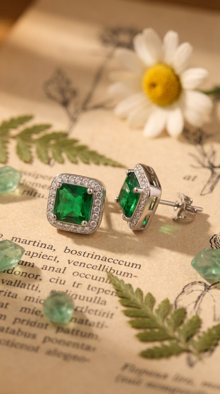 Emerald Halo Stud Earrings
