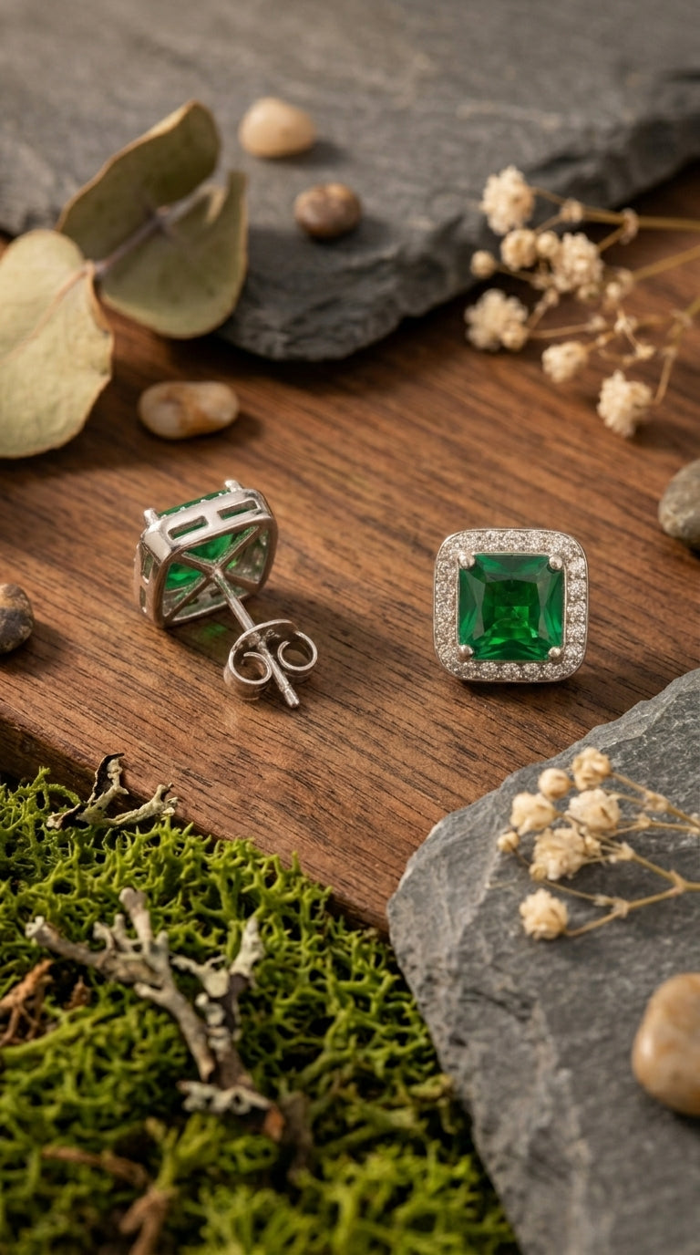 Emerald Halo Stud Earrings