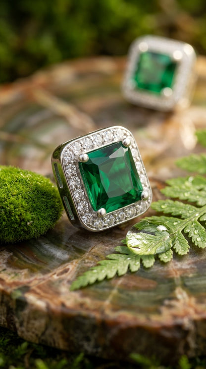 Emerald Halo Stud Earrings