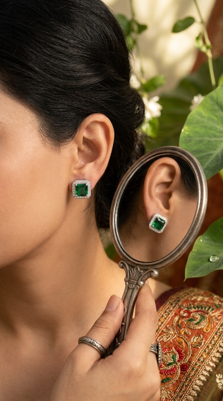 Emerald Halo Stud Earrings