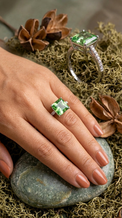 Emerald-Cut Green Statement Ring
