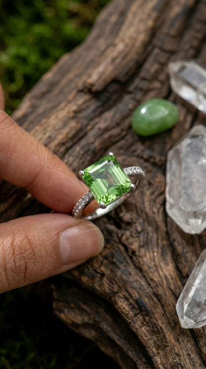 Emerald-Cut Green Statement Ring