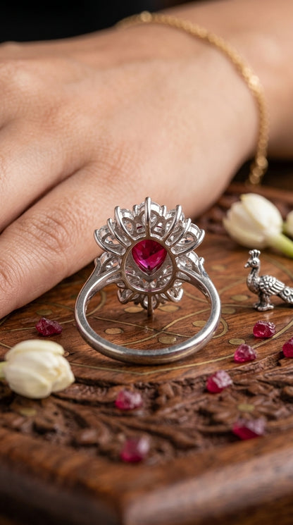 Ruby Floral Cocktail Ring