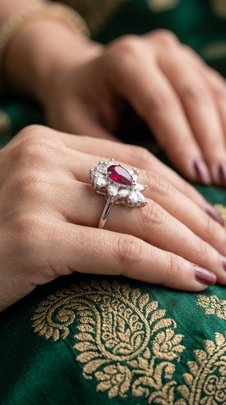 Ruby Floral Cocktail Ring