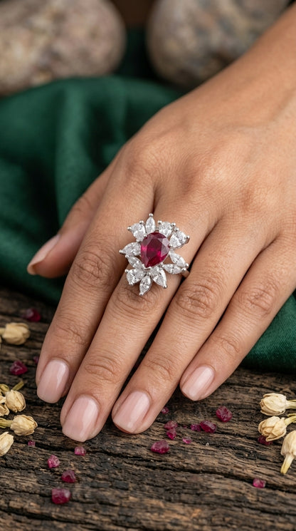 Ruby Floral Cocktail Ring