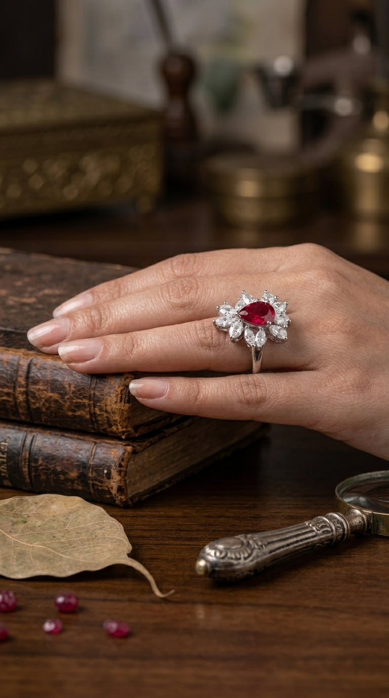 Ruby Floral Cocktail Ring