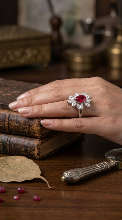 Ruby Floral Cocktail Ring