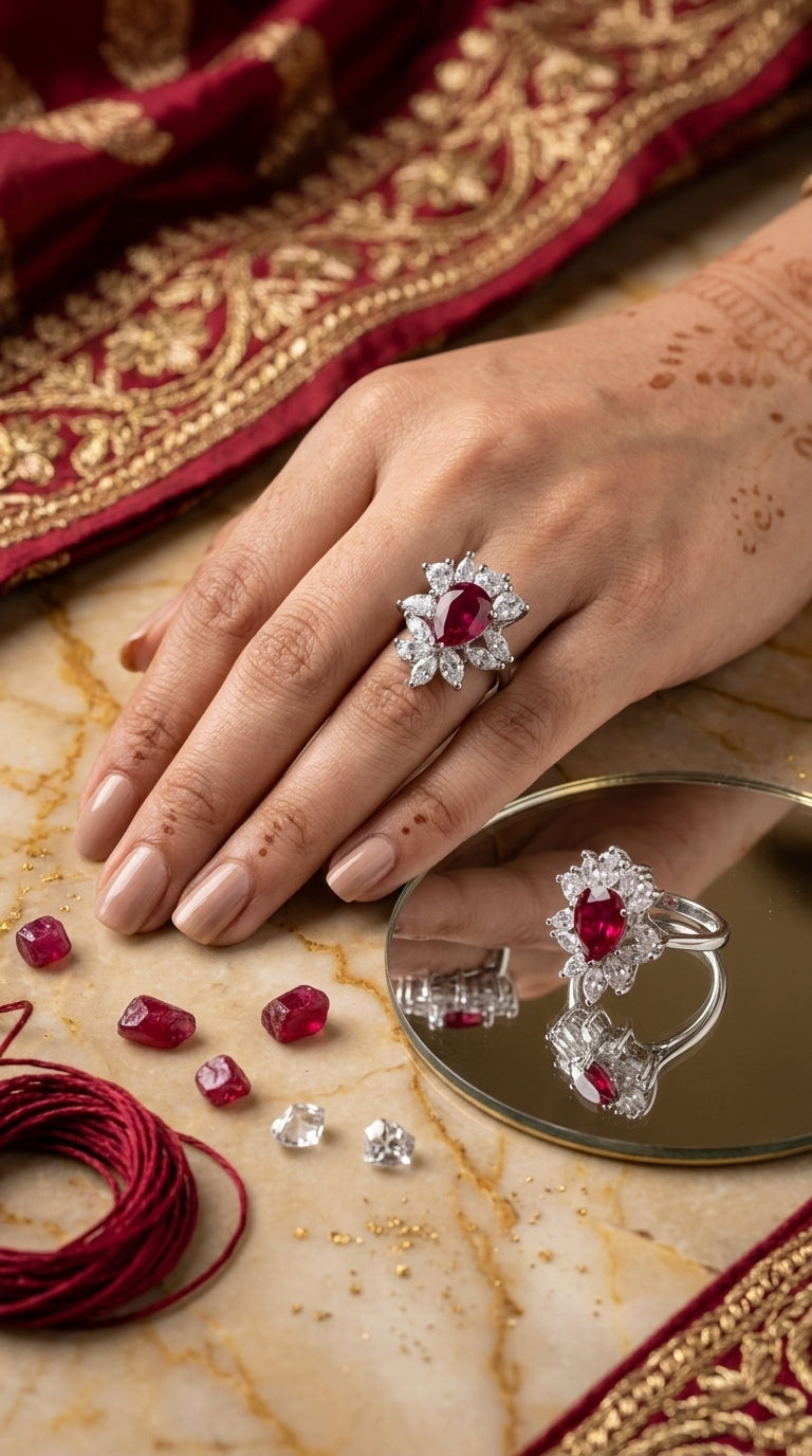 Ruby Floral Cocktail Ring