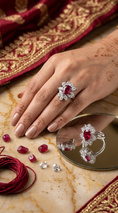 Ruby Floral Cocktail Ring