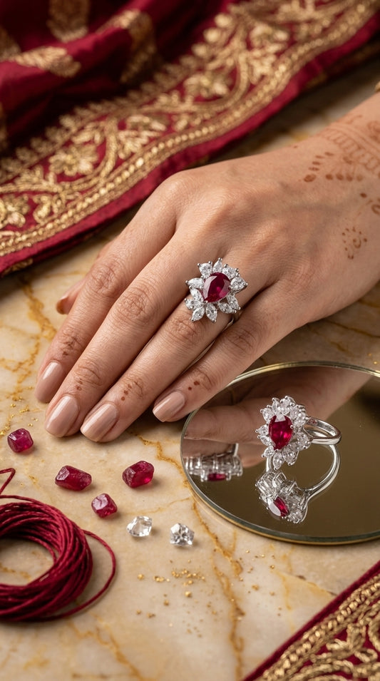 Ruby Floral Cocktail Ring