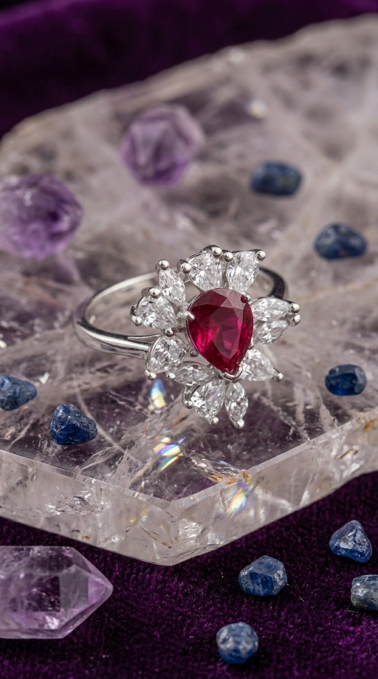 Ruby Floral Cocktail Ring
