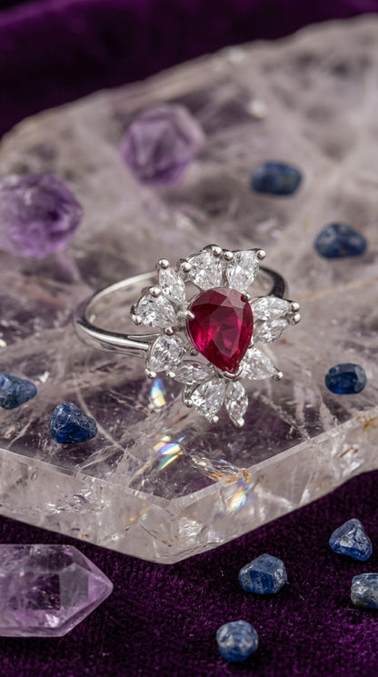 Ruby Floral Cocktail Ring