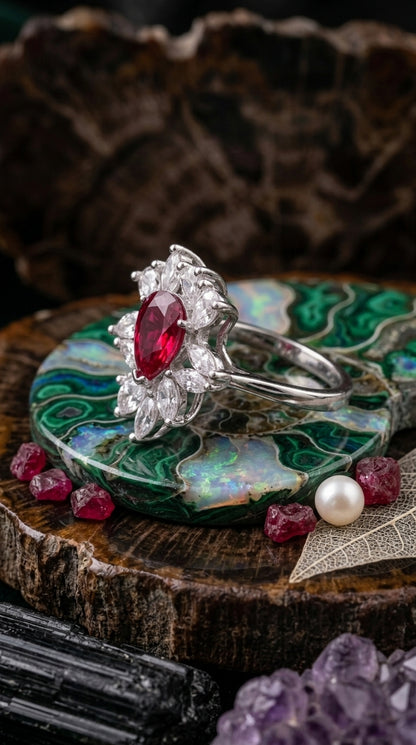 Ruby Floral Cocktail Ring