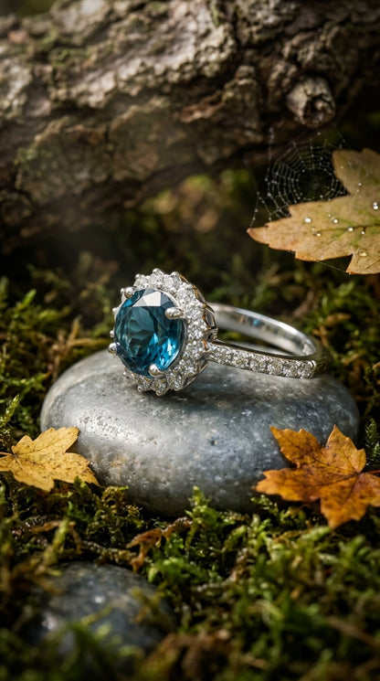 Blue Topaz Halo Ring