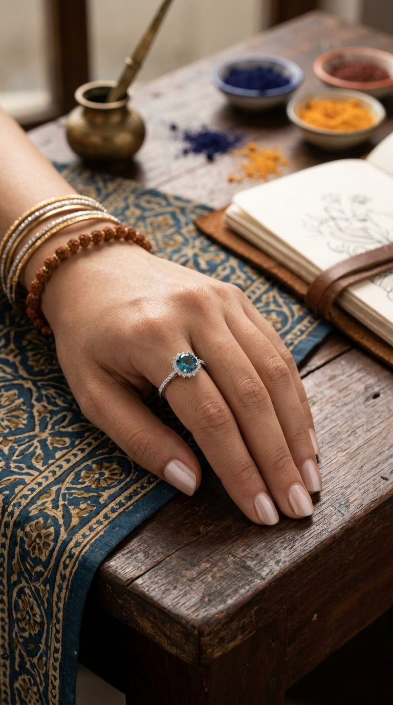 Blue Topaz Halo Ring