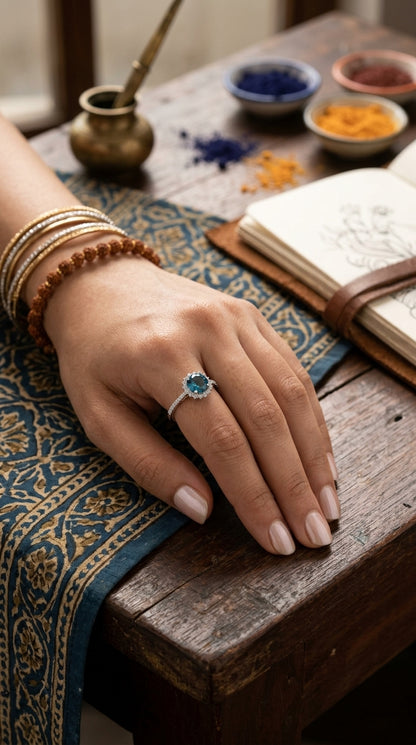 Blue Topaz Halo Ring