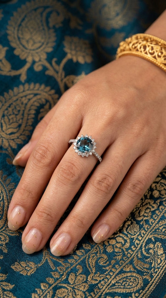 Blue Topaz Halo Ring