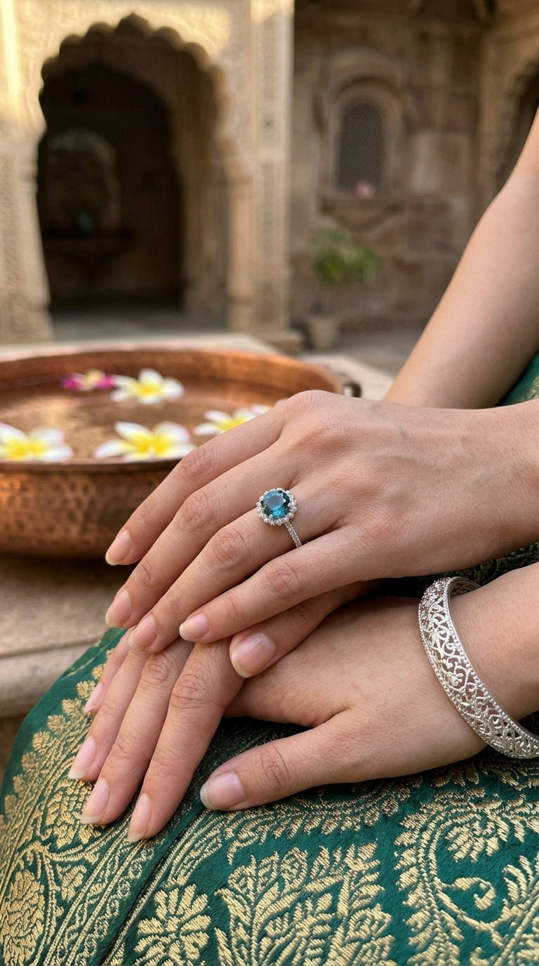 Blue Topaz Halo Ring